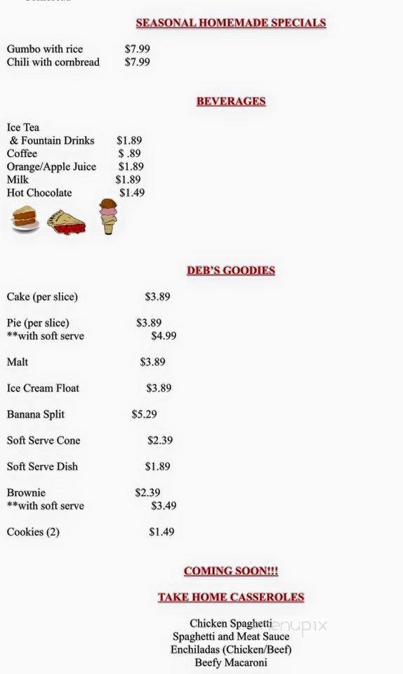 Deb's Downtown Diner - Spurger, TX menu_pic