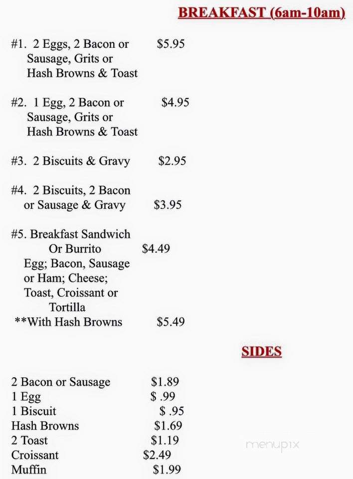 Deb's Downtown Diner - Spurger, TX menu_pic