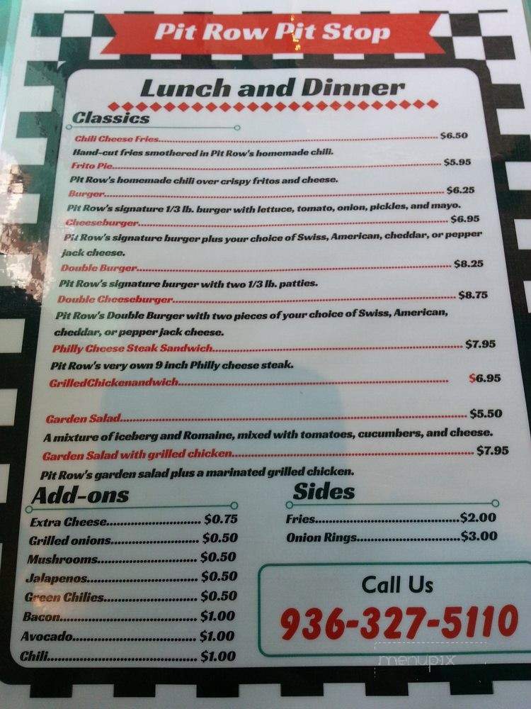 Pit Row Pit Stop - Livingston, TX menu_pic