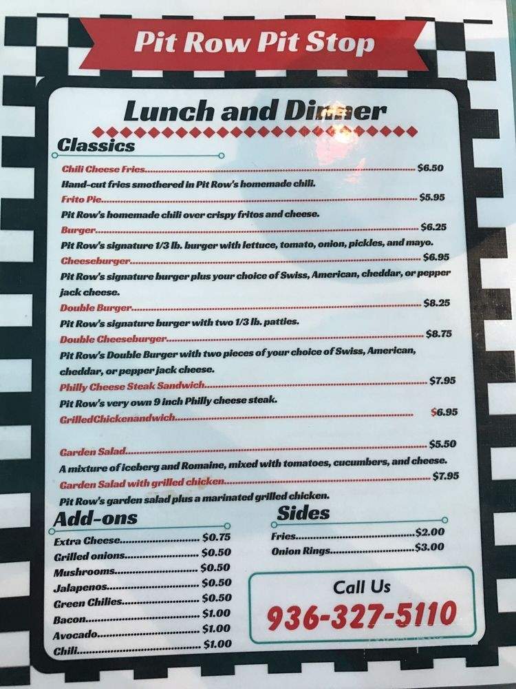 Pit Row Pit Stop - Livingston, TX menu_pic