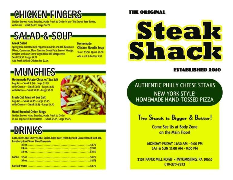 The Steak Shack - Berks, PA menu_pic