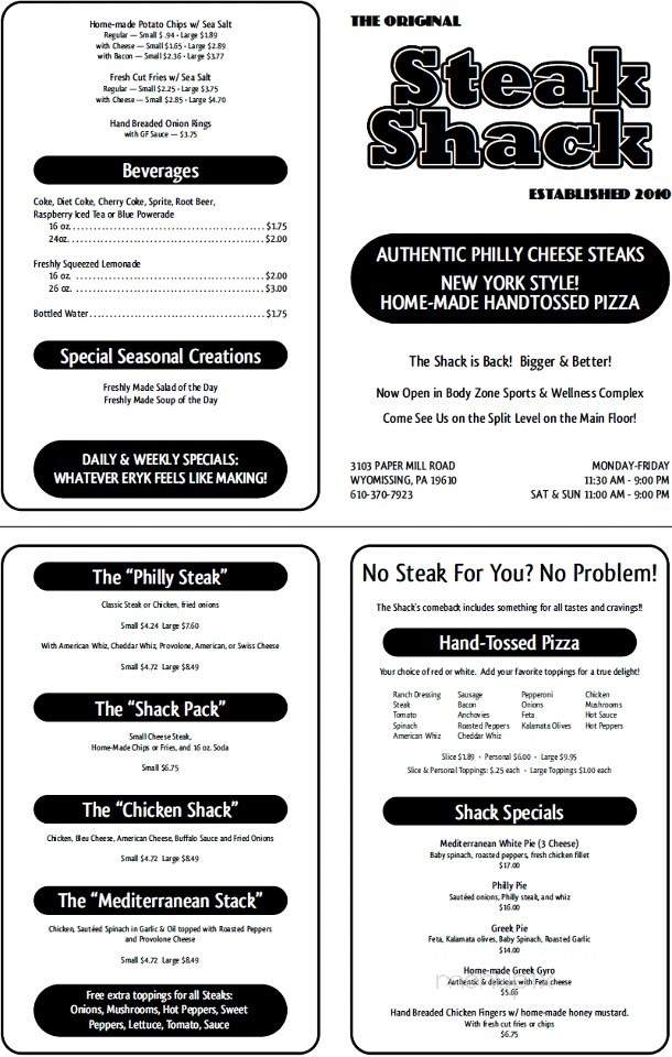 The Steak Shack - Berks, PA menu_pic