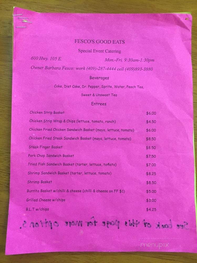 Fesco's Good Eats - Sour Lake, TX menu_pic