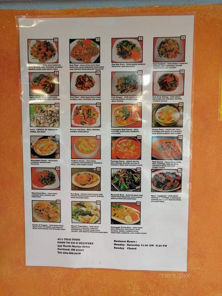 Al Thai Food - Portland, OR menu_pic