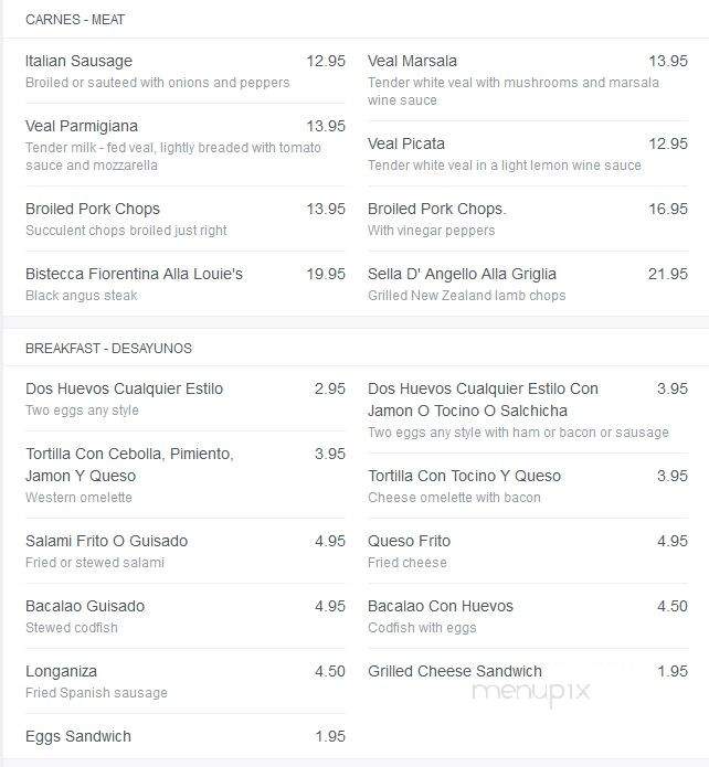 Caridad & Louie's Restaurant - New Rochelle, NY menu_pic