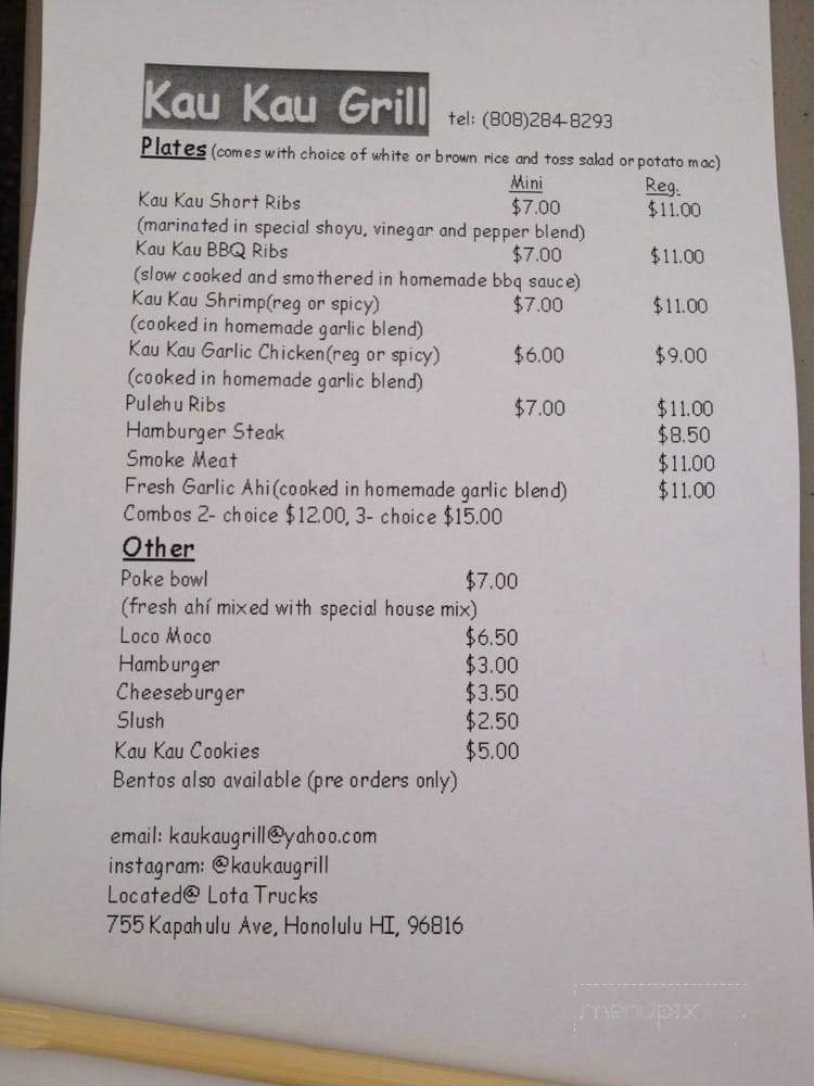 Kaukau Grill - Honolulu, HI menu_pic