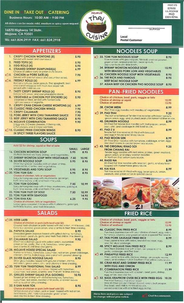 Mojave Thai Cuisine - Mojave, CA menu_pic