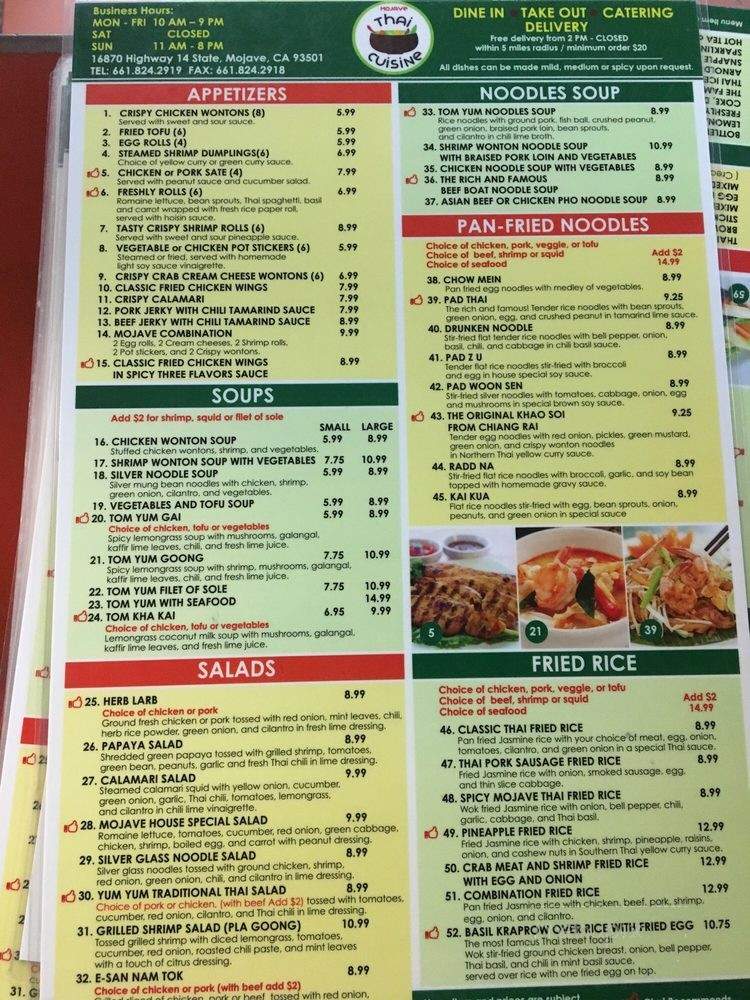 Mojave Thai Cuisine - Mojave, CA menu_pic