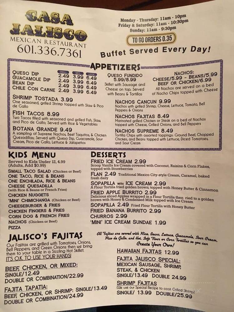 Casa Jalisco Mexican Restaurant - Hattiesburg, MS menu_pic