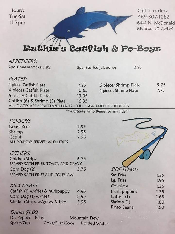 Ruthie's Catfish & Po Boys - Melissa, TX menu_pic