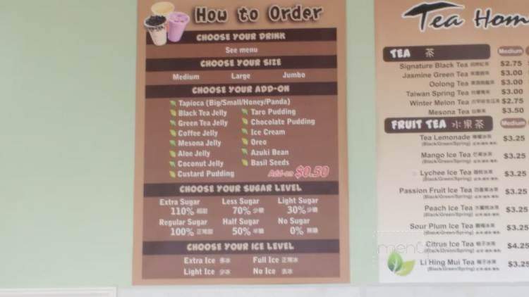 Tea Home - Kaneohe, HI menu_pic