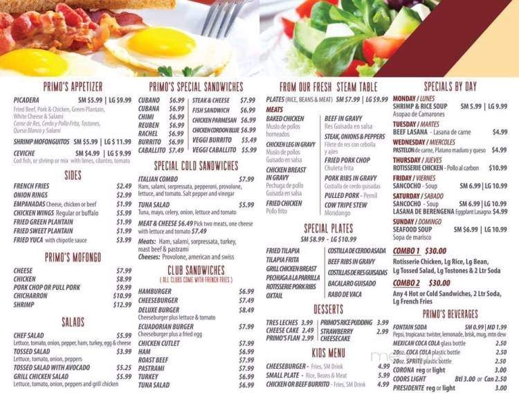 Primo's Restaurant - Naugatuck, CT menu_pic