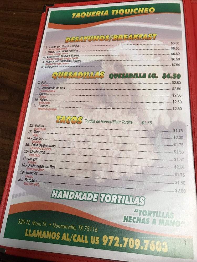 Taqueria Tiquicheo - Duncanville, TX menu_pic