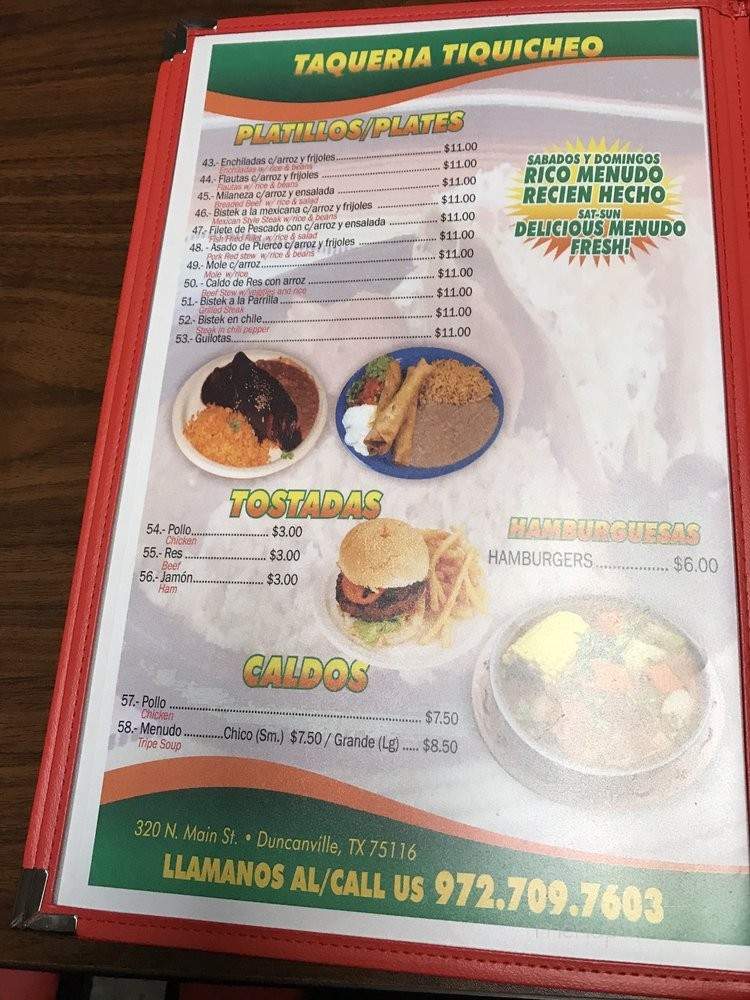 Taqueria Tiquicheo - Duncanville, TX menu_pic
