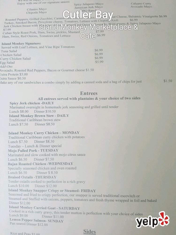 Island Monkey Marketplace & Cafe - Cutler Bay, FL menu_pic