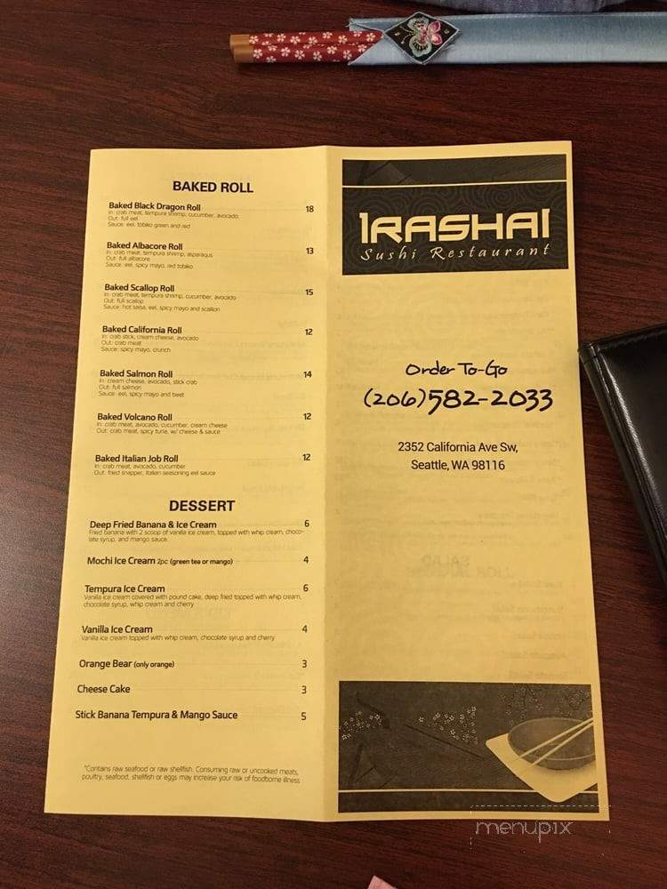 Irashai Sushi - Seattle, WA menu_pic
