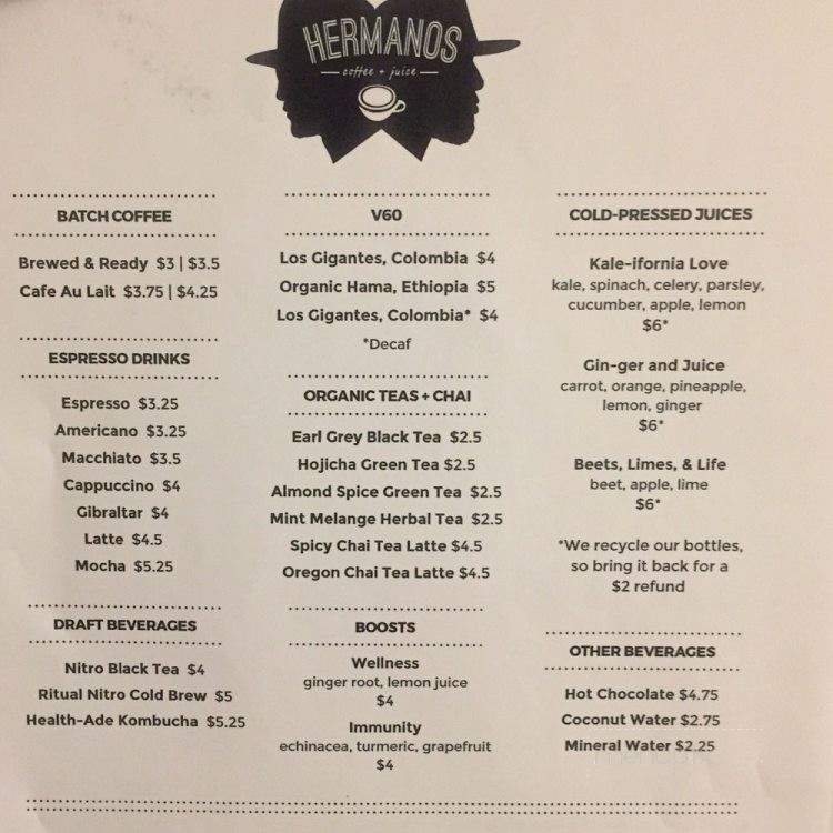 Hermanos Coffee + Juice - San Francisco, CA menu_pic