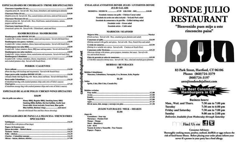 Donde Julio Restaurant Manchester - Manchester, CT menu_pic