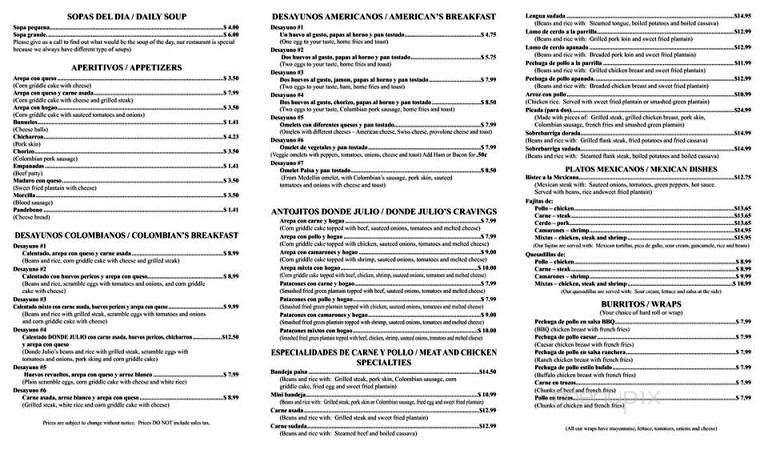 Donde Julio Restaurant Manchester - Manchester, CT menu_pic