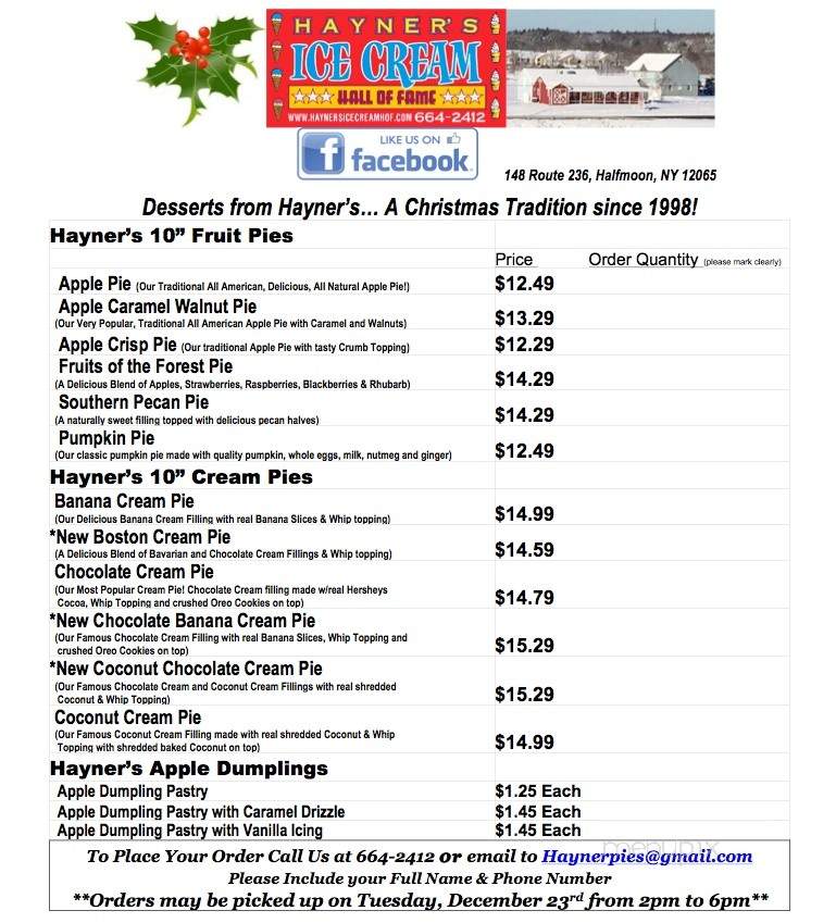 Hayner Farm Stand - Clifton Park, NY menu_pic