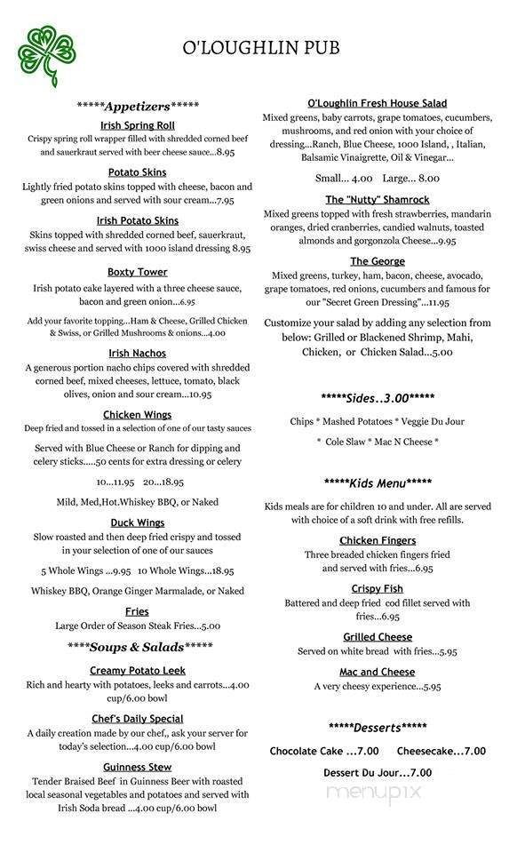 O'Loughlin Pub - Saint Augustine, FL menu_pic