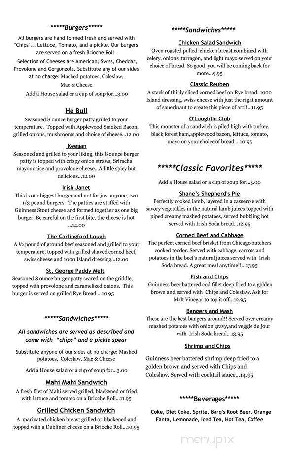O'Loughlin Pub - Saint Augustine, FL menu_pic