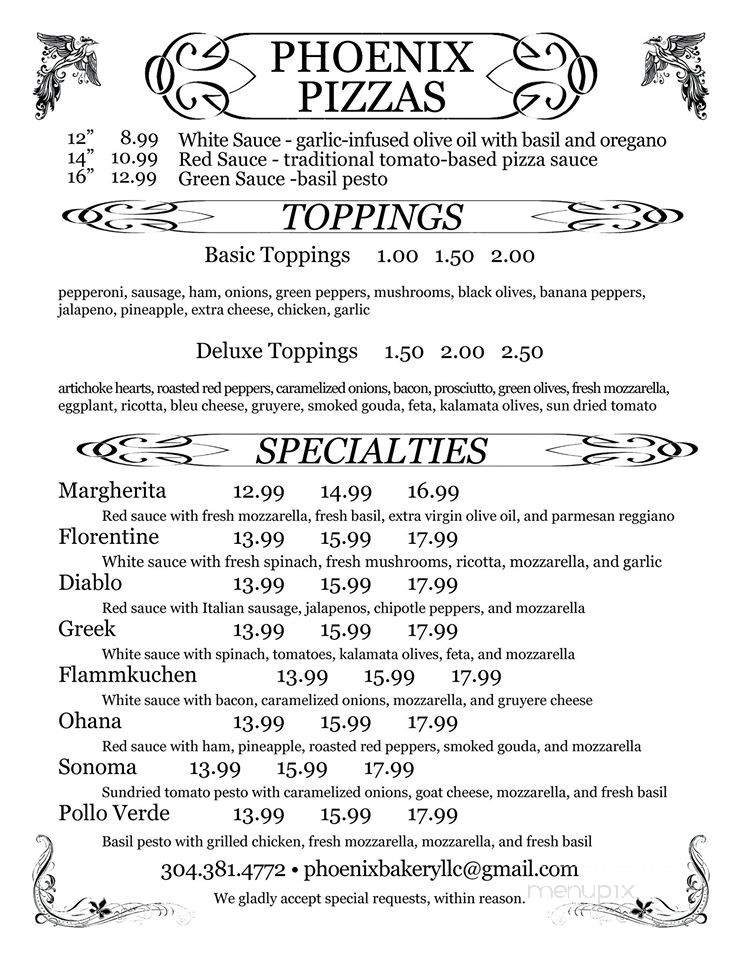Phoenix Bakery - Morgantown, WV menu_pic