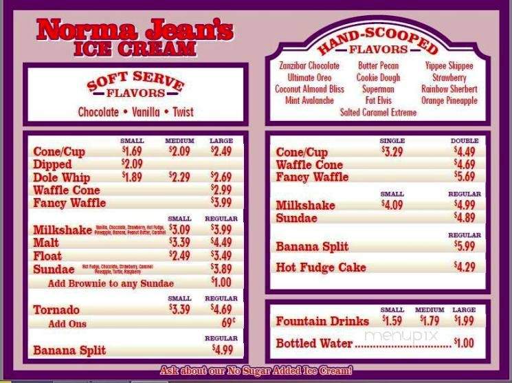 Norma Jean's Ice Cream - Borden, IN menu_pic