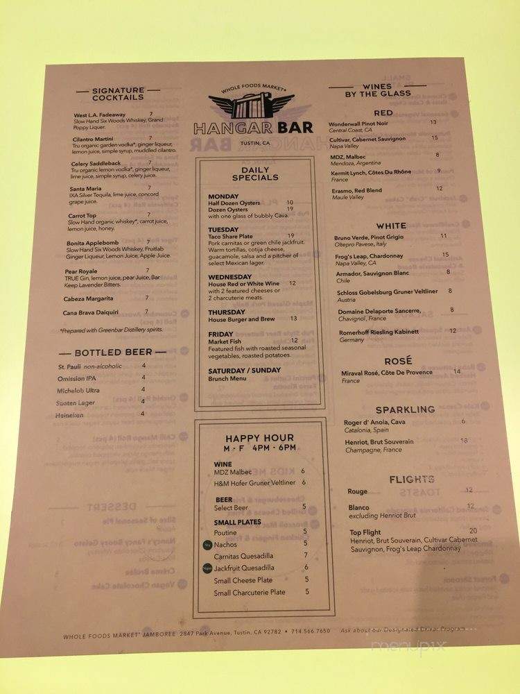 The Hangar Bar And Grill - Tustin, CA menu_pic