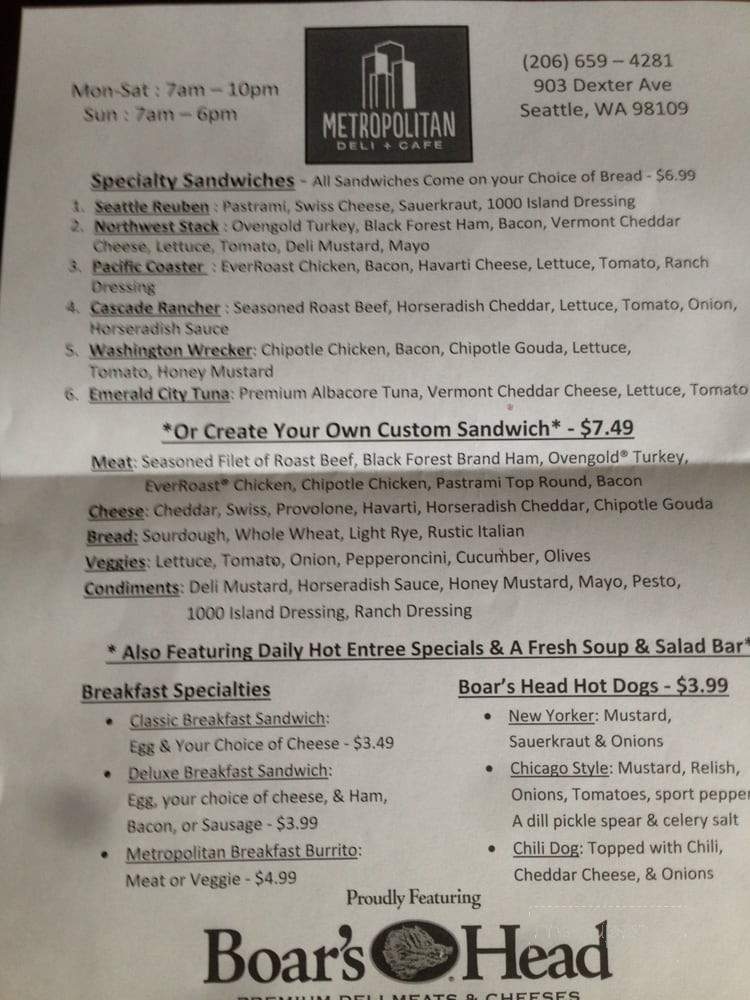 Metropolitan Deli + Cafe - Seattle, WA menu_pic