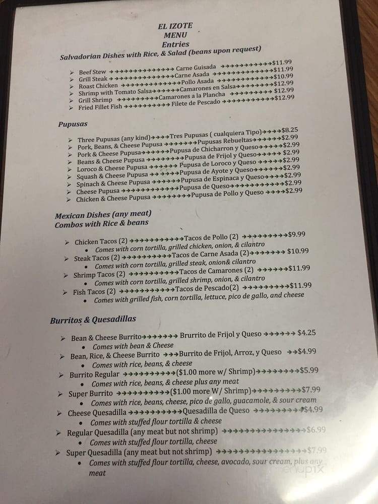 El Izote - Sacramento, CA menu_pic