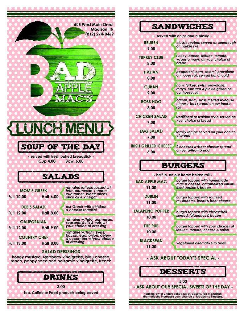 Bad Apple Mac's - Madison, IN menu_pic