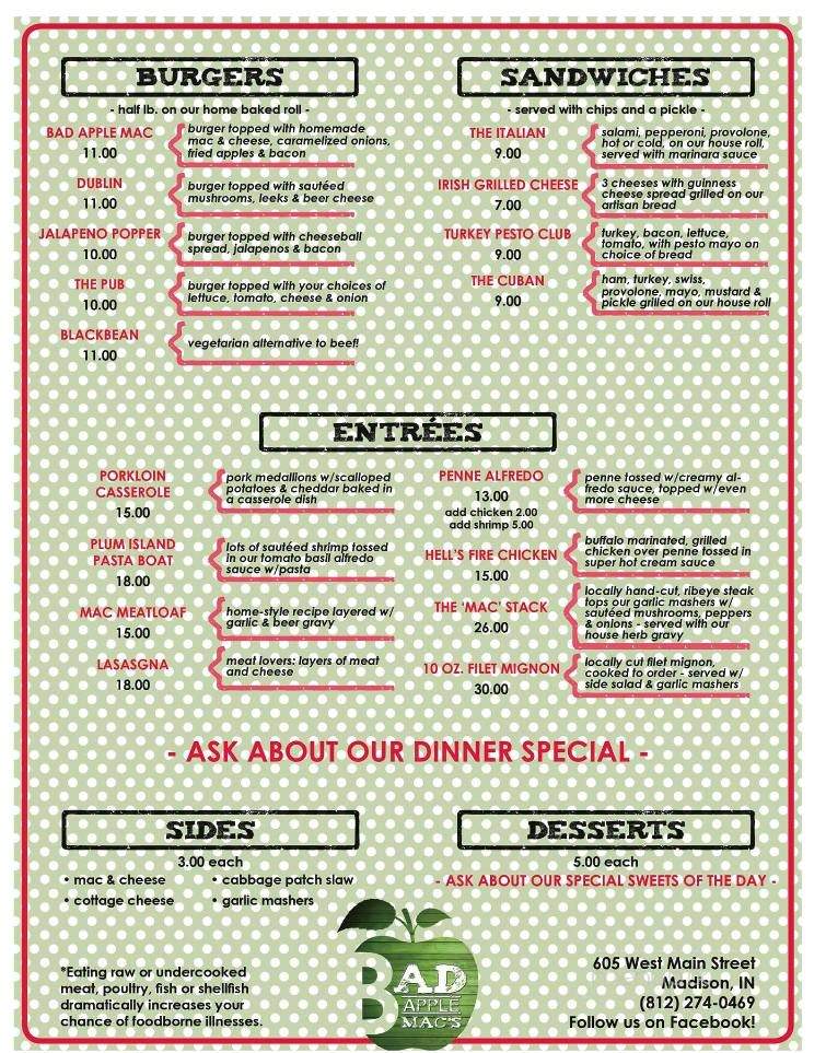 Bad Apple Mac's - Madison, IN menu_pic