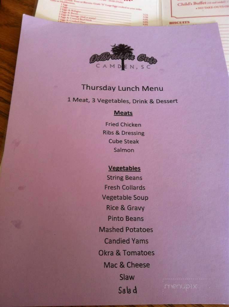 DeBruhl's Cafe - Camden, SC menu_pic