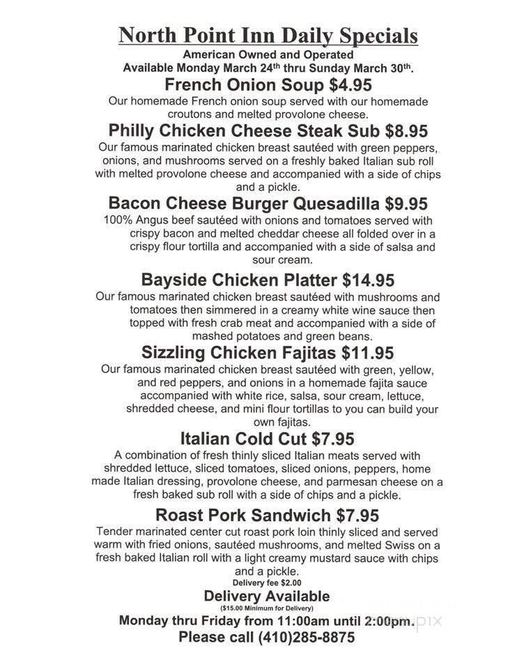 Northpoint Inn - Dundalk, MD menu_pic