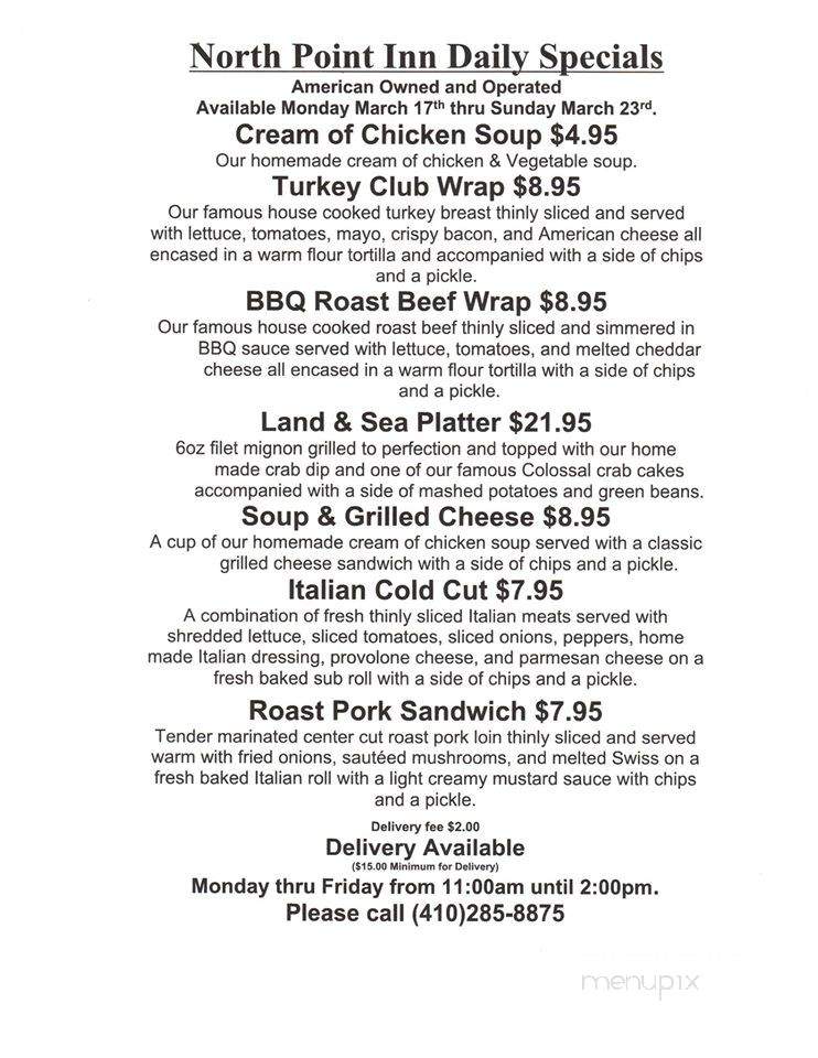 Northpoint Inn - Dundalk, MD menu_pic