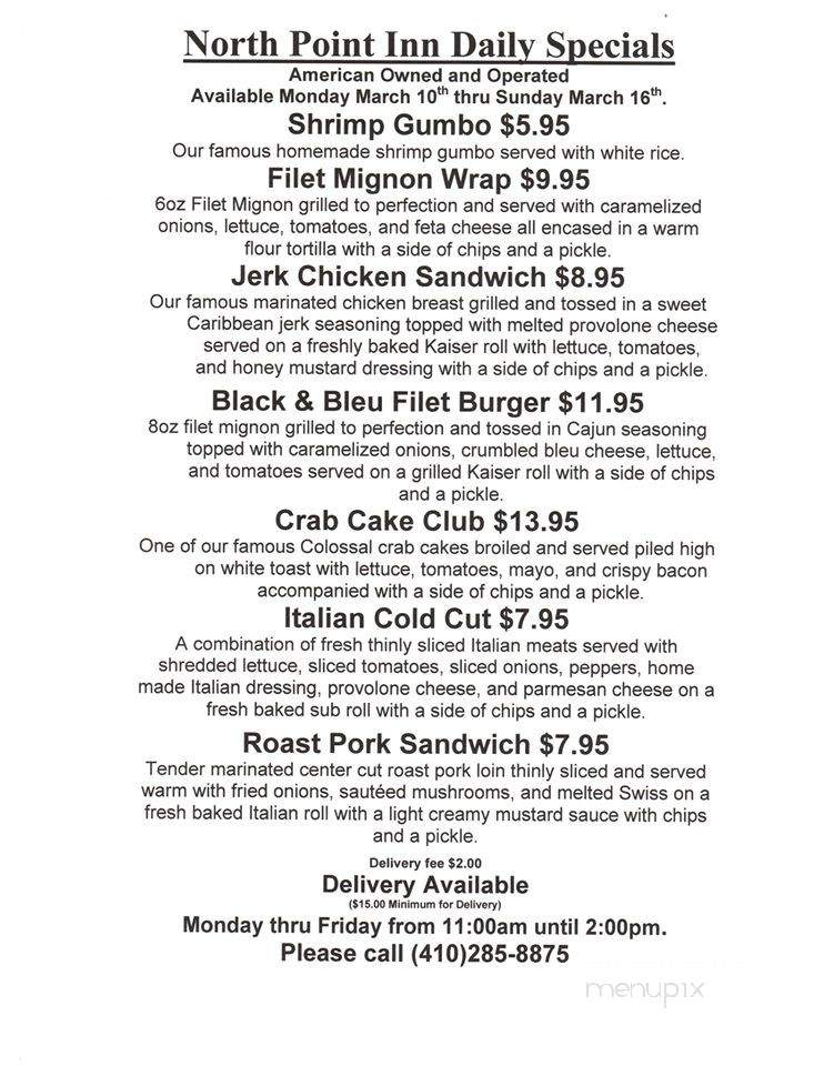 Northpoint Inn - Dundalk, MD menu_pic