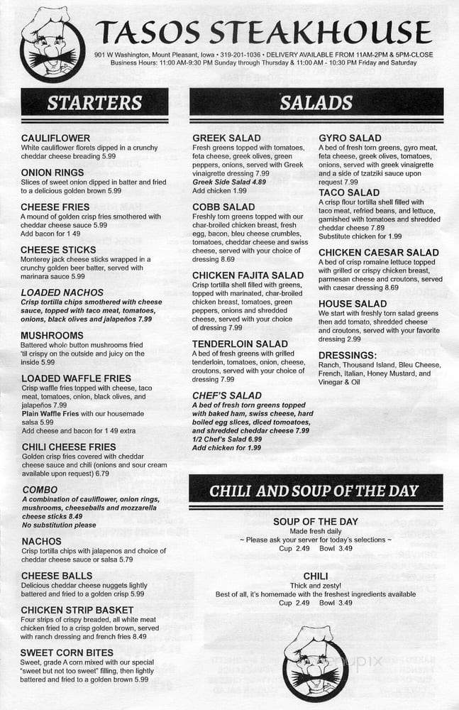 Tasos Steakhouse - Mount Pleasant, IA menu_pic
