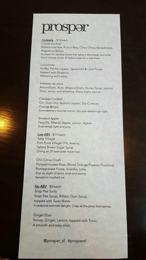 Prosper - San Francisco, CA menu_pic