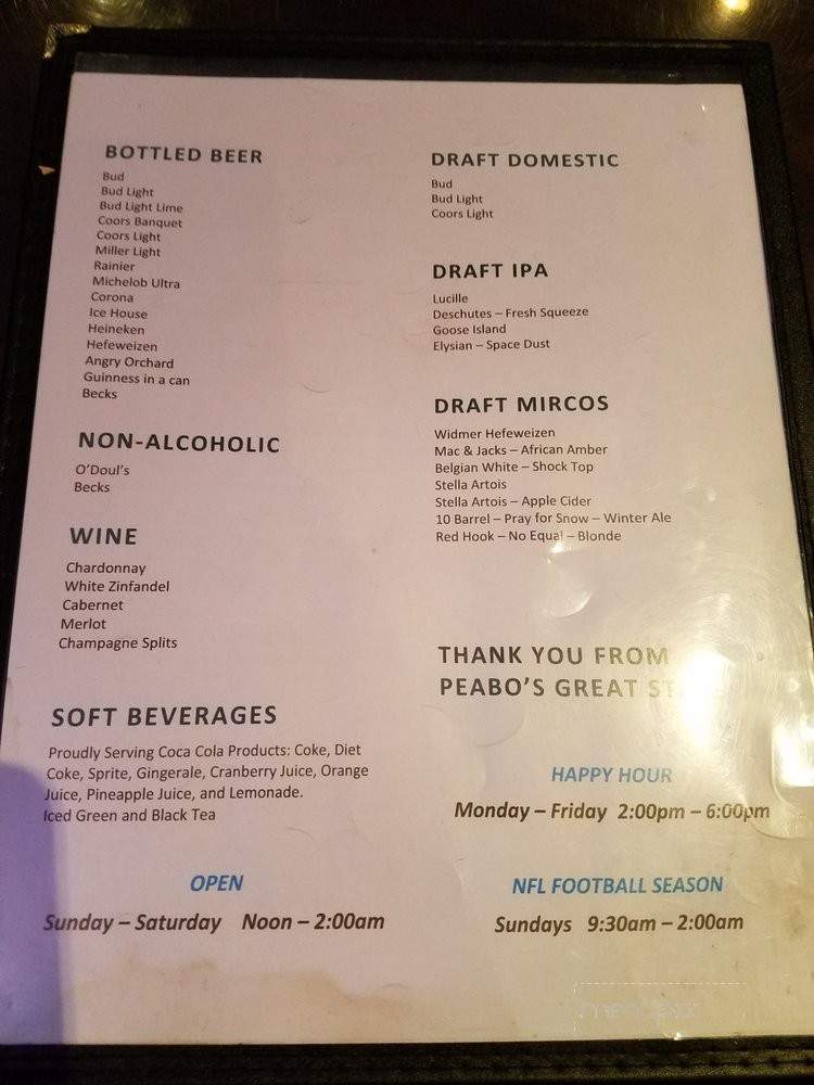 Peabo's Sports Bar - Mill Creek, WA menu_pic
