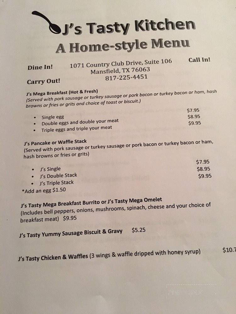 J's Tasty Kitchen - Mansfield, TX menu_pic