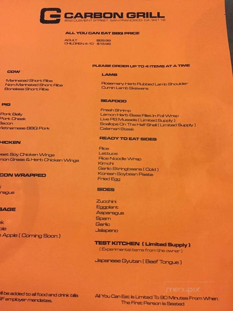 Carbon Grill - San Francisco, CA menu_pic