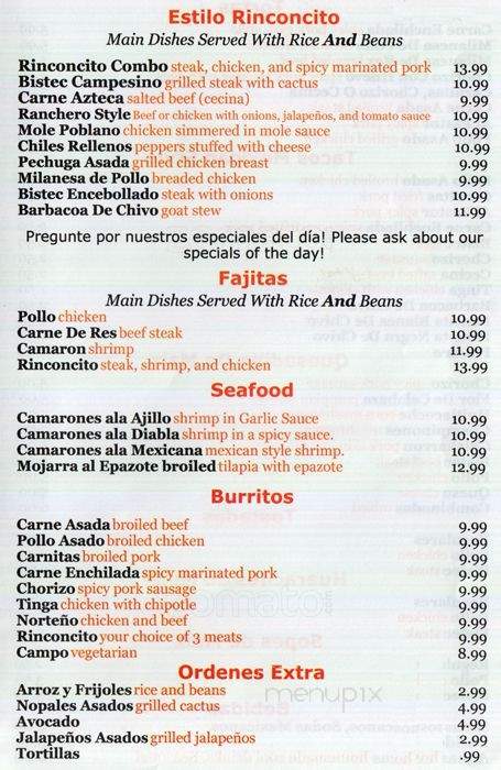 Rinconcito Familiar - Brooklyn, NY menu_pic