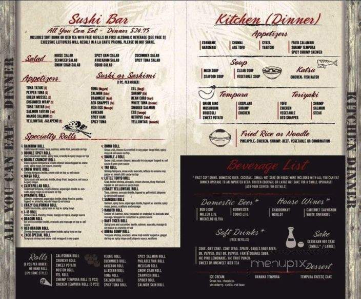 Menu Of Sushi Masa In Pensacola Fl