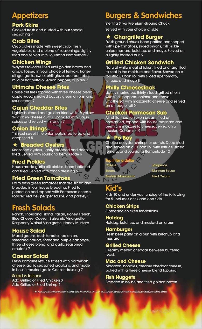 Seminole Grill - Donalsonville, GA menu_pic