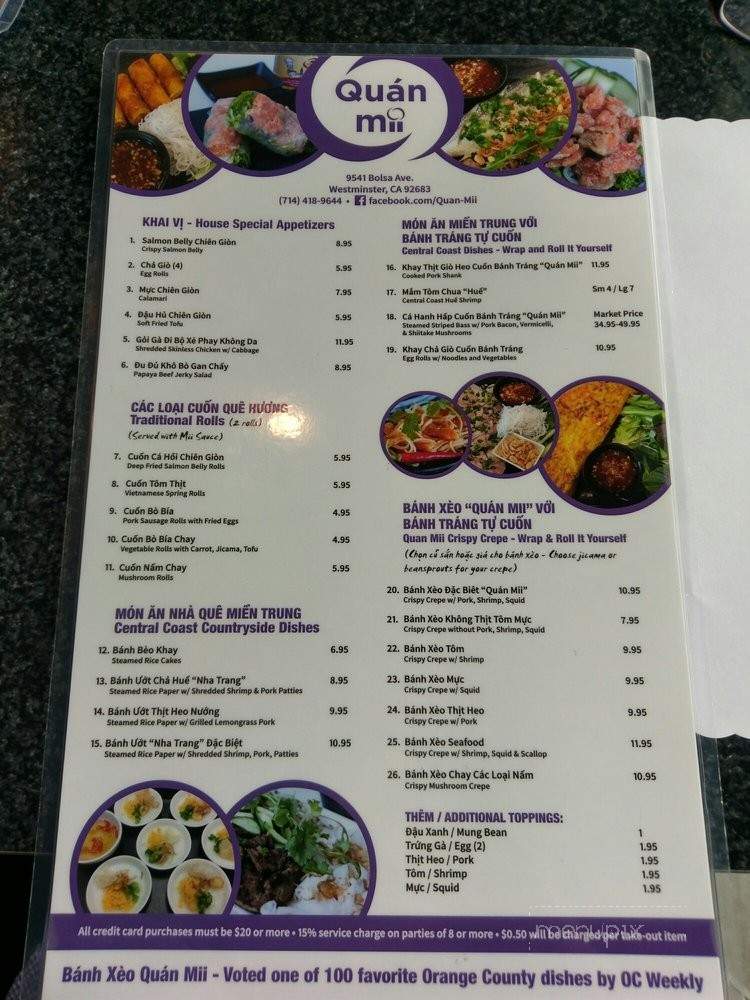 Quan Mii - Westminster, CA menu_pic