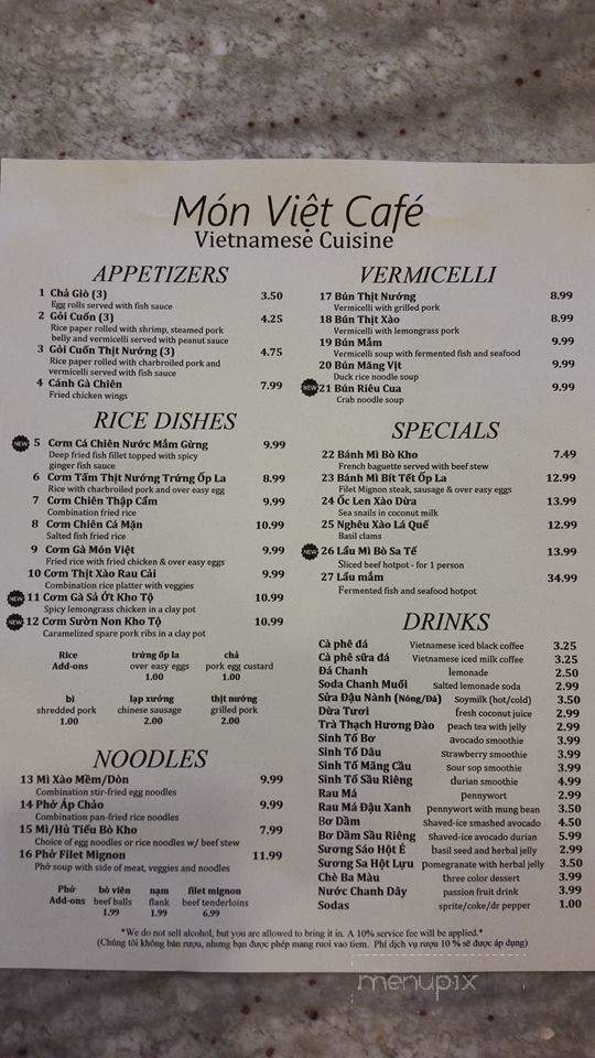 Mon Viet Cafe - Arlington, TX menu_pic