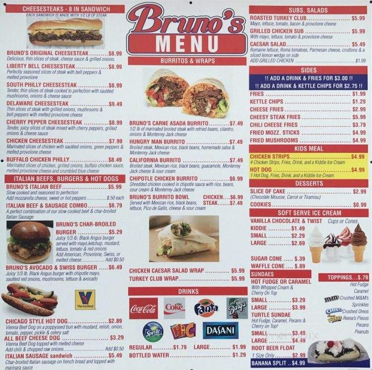 Bruno's Cheesesteaks - North Aurora, IL menu_pic
