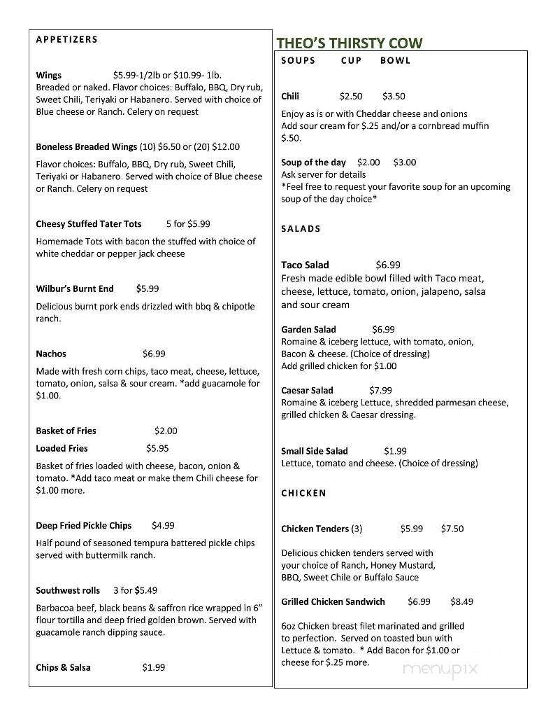 Theo's Thirsty Cow - Stillman Valley, IL menu_pic