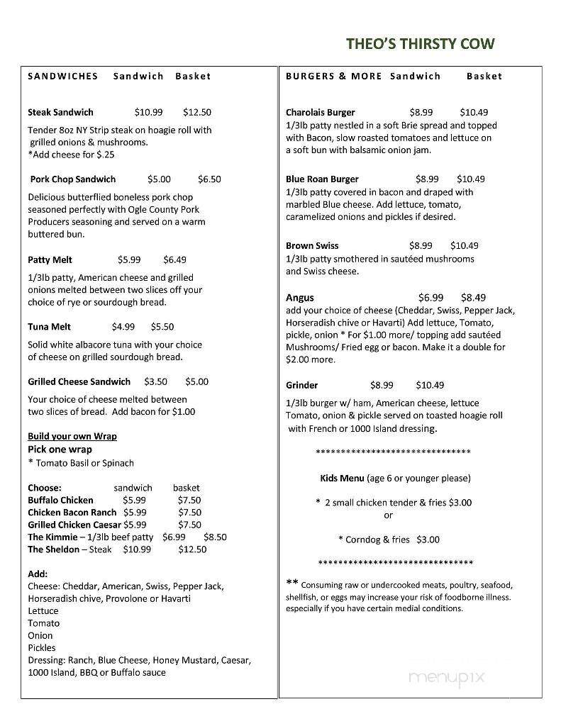 Theo's Thirsty Cow - Stillman Valley, IL menu_pic
